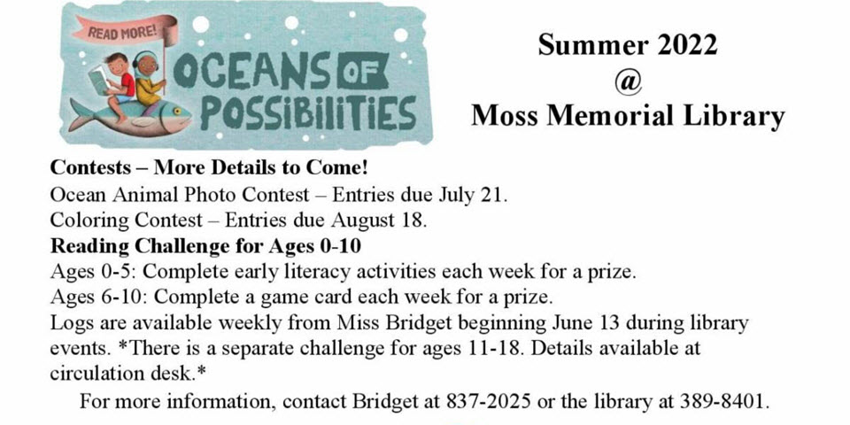 MORE Oceans of Possibilities at The Moss Memorial Library