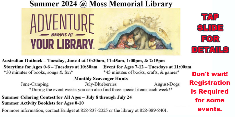 Summer Events at the Moss Memorial Library