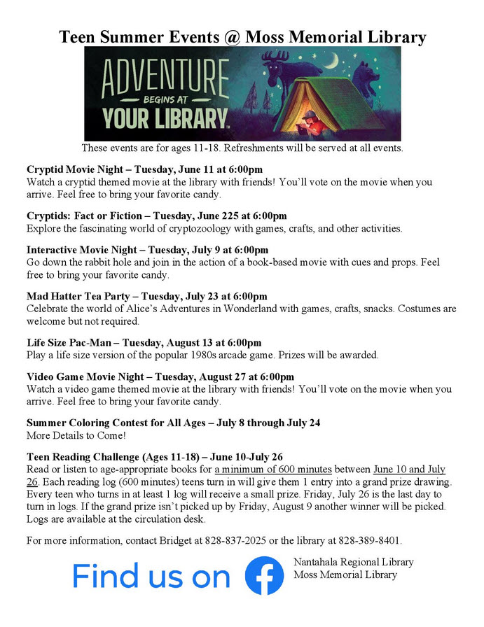 Teen Summer Events at the Library