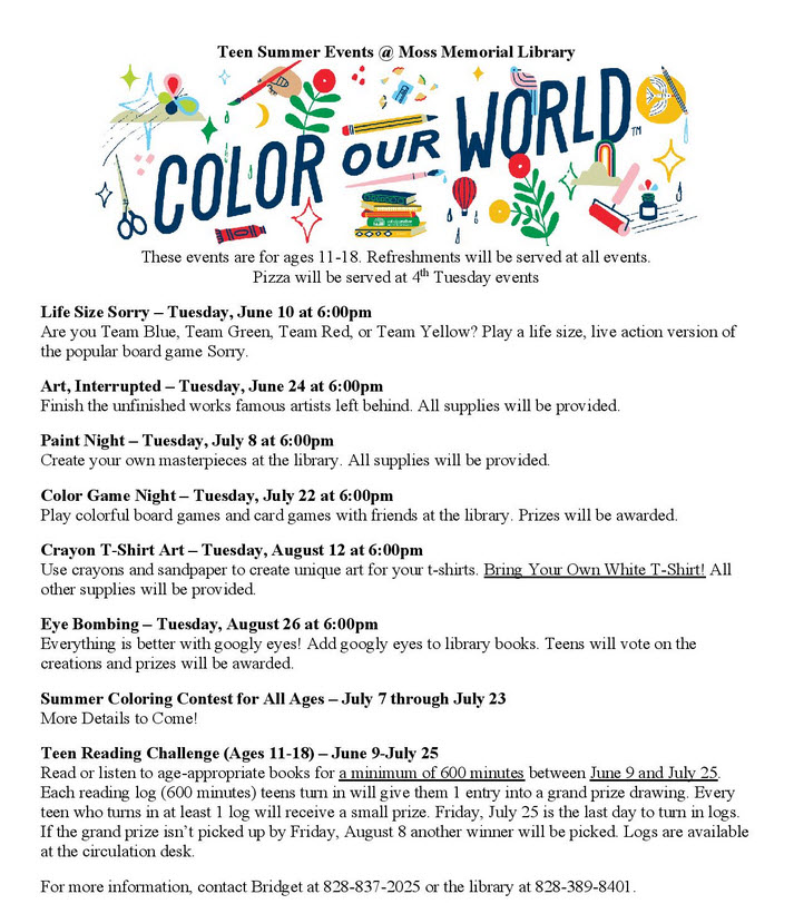 Teen Summer Events at the Library