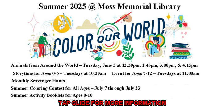 Young Children Summer Events at the Moss Memorial Library